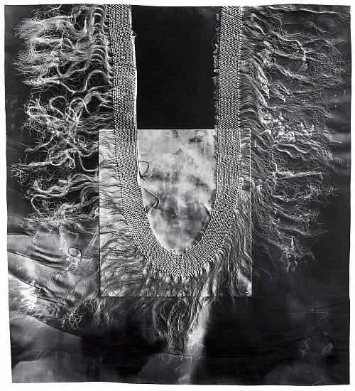 Klea McKenna, Snakes in the Garden (1), 2018
Gelatin silver print; unique photogram with impression, 39 3/4 x 36 1/2 in. (101 x 92.7 cm)
Impression of a salvaged fringe of a silk piano shawl or Manton de Manila. Spain via China and the Philippines, 1890s.
7705