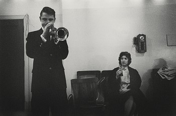Work: Chet Baker with Halema Baker, backstage at the Old War Memorial Auditorium, Rochester