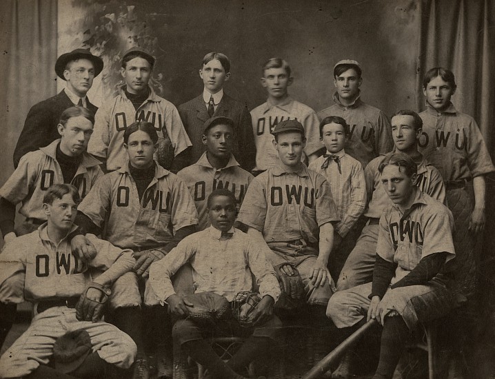 Unidentified photographer, Ohio Wesleyan Baseball Team [Branch Rickey and Charles Thomas], 1903
Vintage gelatin silver print, 6 9/16 x 8 1/2 in. (16.7 x 21.6 cm)
Mounted to 9 16/16 x 11 15/16 in.
Provenance: Charles Thomas
8474
