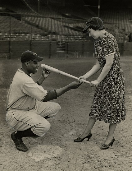 Unidentified photographer, Effa Manley and "Mule" Suttles, 1938
Vintage gelatin silver print, 9 5/8 x 7 7/16 in. (24.4 x 18.9 cm)
with handwork
"Effa Manley/owner of Newark Eagles" and notations in pencil on print verso.
8483