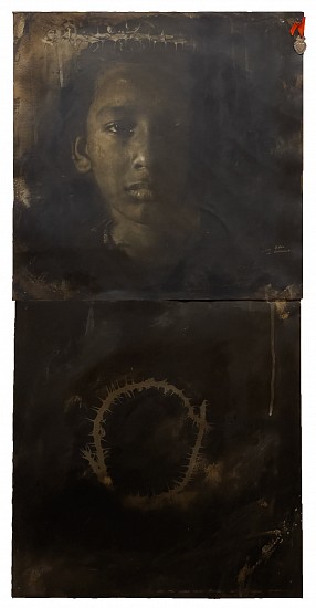 Luis González Palma, ... en los dias mas tristes del tiempo [in the saddest days of time], Guatemala, 1990
Vintage gelatin silver prints with bitumen and mixed media, 35 1/2 x 17 3/4 in. (90.2 x 45.1 cm)
additional text on print recto ""...sin flores/ni eagrimas"" [without flowers or tears]
8617
$9,000