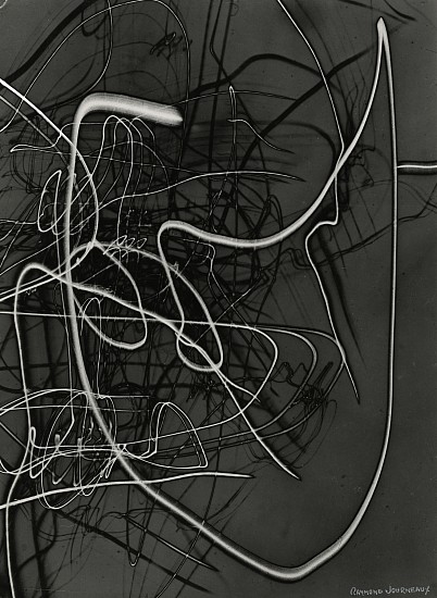 Raymond Journeaux, Luminoscript 40, c. 1955
Vintage gelatin silver print, 15 3/8 x 11 5/16 in. (39 x 28.7 cm)
Signed in ink on print recto; titled and "No. 4" in ink with photographer's stamps and "Groupe de 7 Rouen" stamp and 2 stamps in red for reproduction (crossed out) on print verso.
8576
$5,000